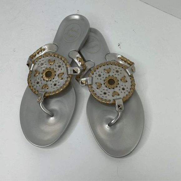 Jack Rogers Shoes - Jack Rogers Silver‎ Gold Georgica Jelly Flat Sandals 9